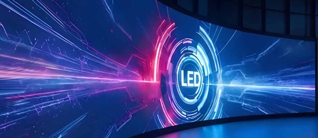 Conference theatre with a large vivid panoramic LED screen