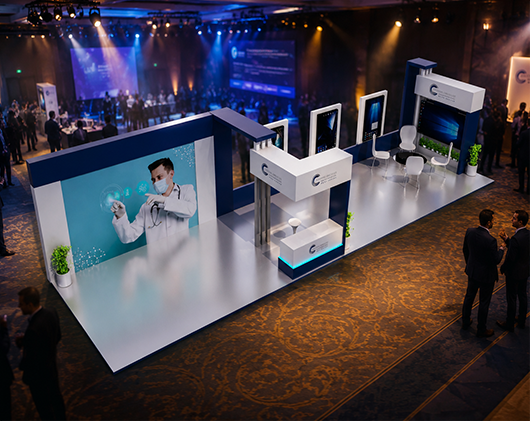 Modern custom exhibition booth viewed from above